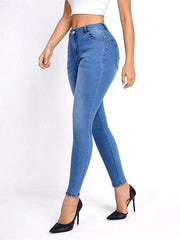 Stretch Mid Waisted Streetwear Skinny Denim Slim Fit Pencil Pants Mssza