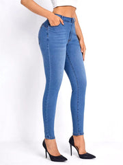Stretch Mid Waisted Streetwear Skinny Denim Slim Fit Pencil Pants Mssza