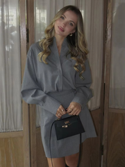 Elegant Long Sleeve Shirt With High Waist Mini Skirt 2 Piece Sets Mssza