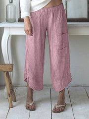 Stripe Elastic Waist Button Pocket Casual Pants Mssza