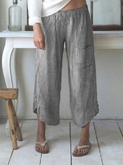 Stripe Elastic Waist Button Pocket Casual Pants Mssza