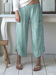 Stripe Elastic Waist Button Pocket Casual Pants Mssza