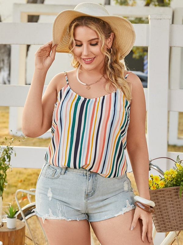 Striped Backless Design Spaghetti Strap Sleeveless Cami Mssza