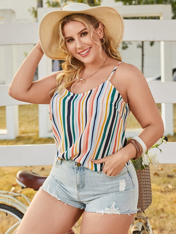 Striped Backless Design Spaghetti Strap Sleeveless Cami Mssza