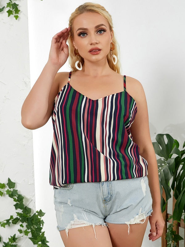 Striped Backless Design Spaghetti Strap Sleeveless Cami Mssza
