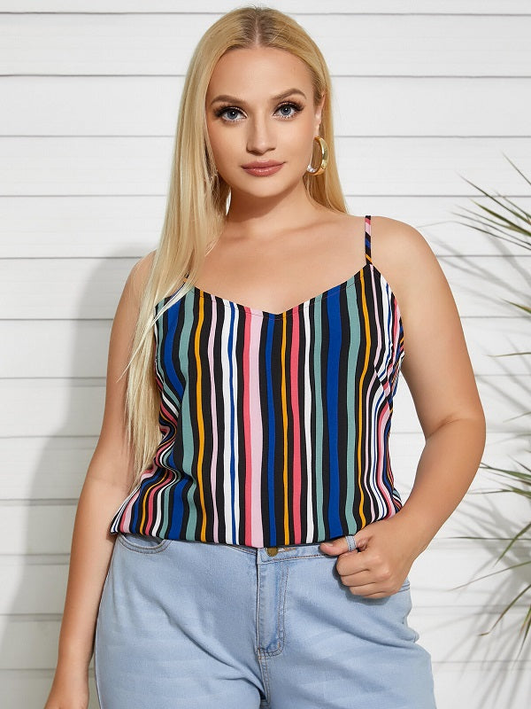 Striped Backless Design Spaghetti Strap Sleeveless Cami Mssza
