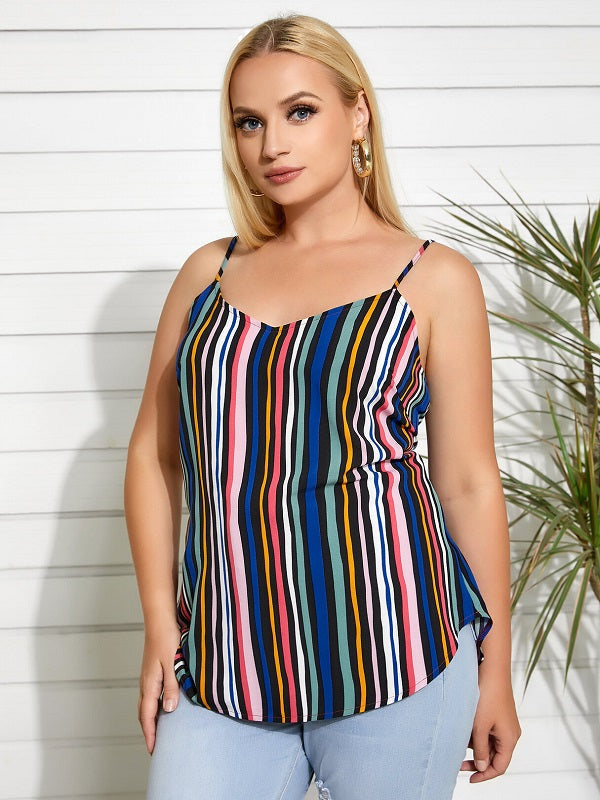 Striped Backless Design Spaghetti Strap Sleeveless Cami Mssza