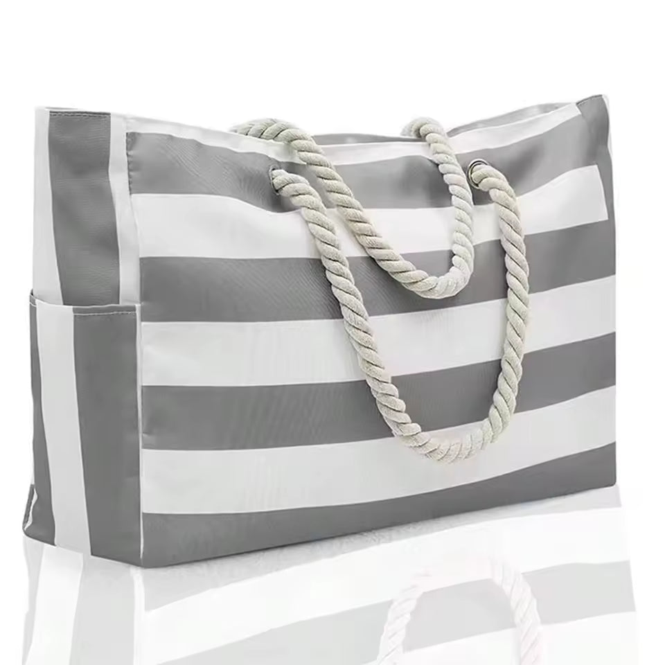 Striped Canvas Large Capacity Shopping Beach Tote Bag Mssza
