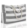Striped Canvas Large Capacity Shopping Beach Tote Bag Mssza
