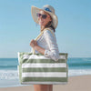 Striped Canvas Large Capacity Shopping Beach Tote Bag Mssza