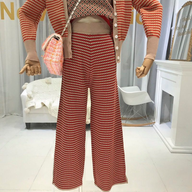 Striped Cardigan Suspender Vest Broad-legged Pants Mssza