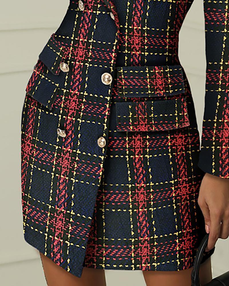Striped Grid Double Breasted Blazer Dress Mssaz Desses