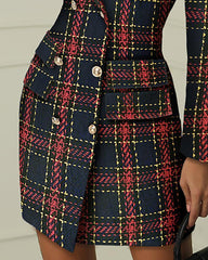 Striped Grid Double Breasted Blazer Dress Mssaz Desses