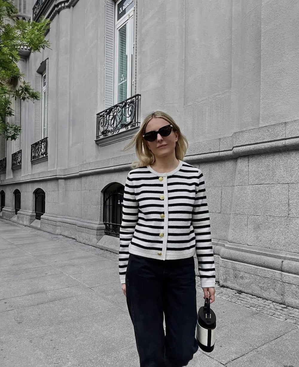 Striped Knit Zebra Printed Cardigan And High Waist Patchwork Shorts 2 Piece Set Mssza