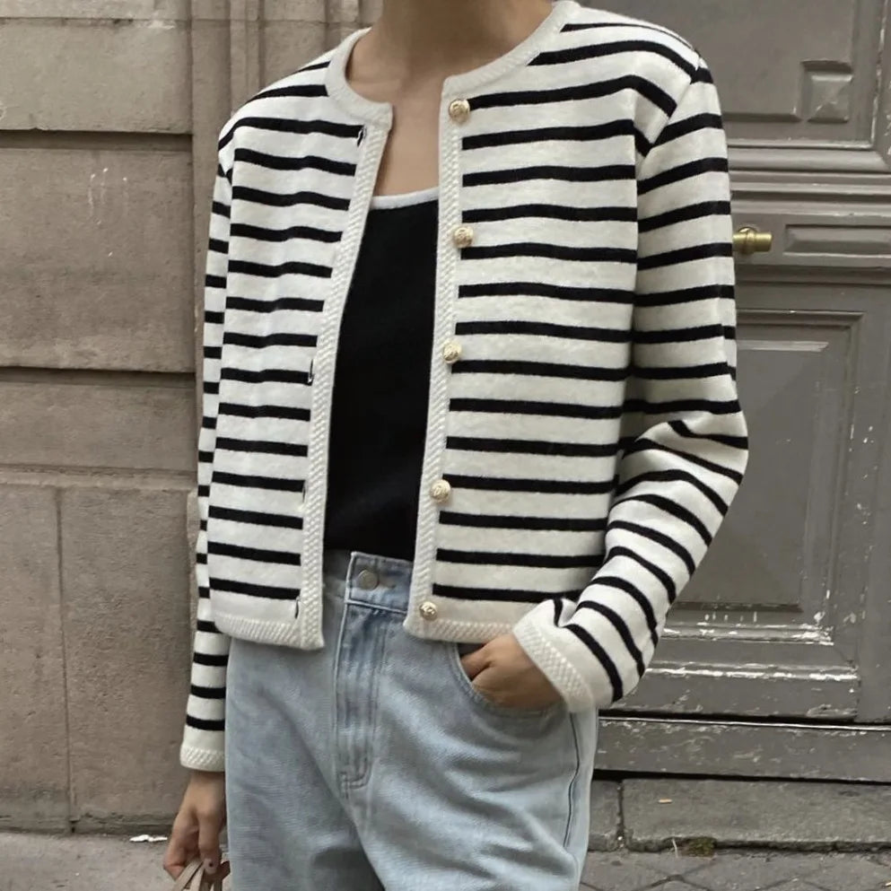 Striped Knit Zebra Printed Cardigan And High Waist Patchwork Shorts 2 Piece Set Mssza