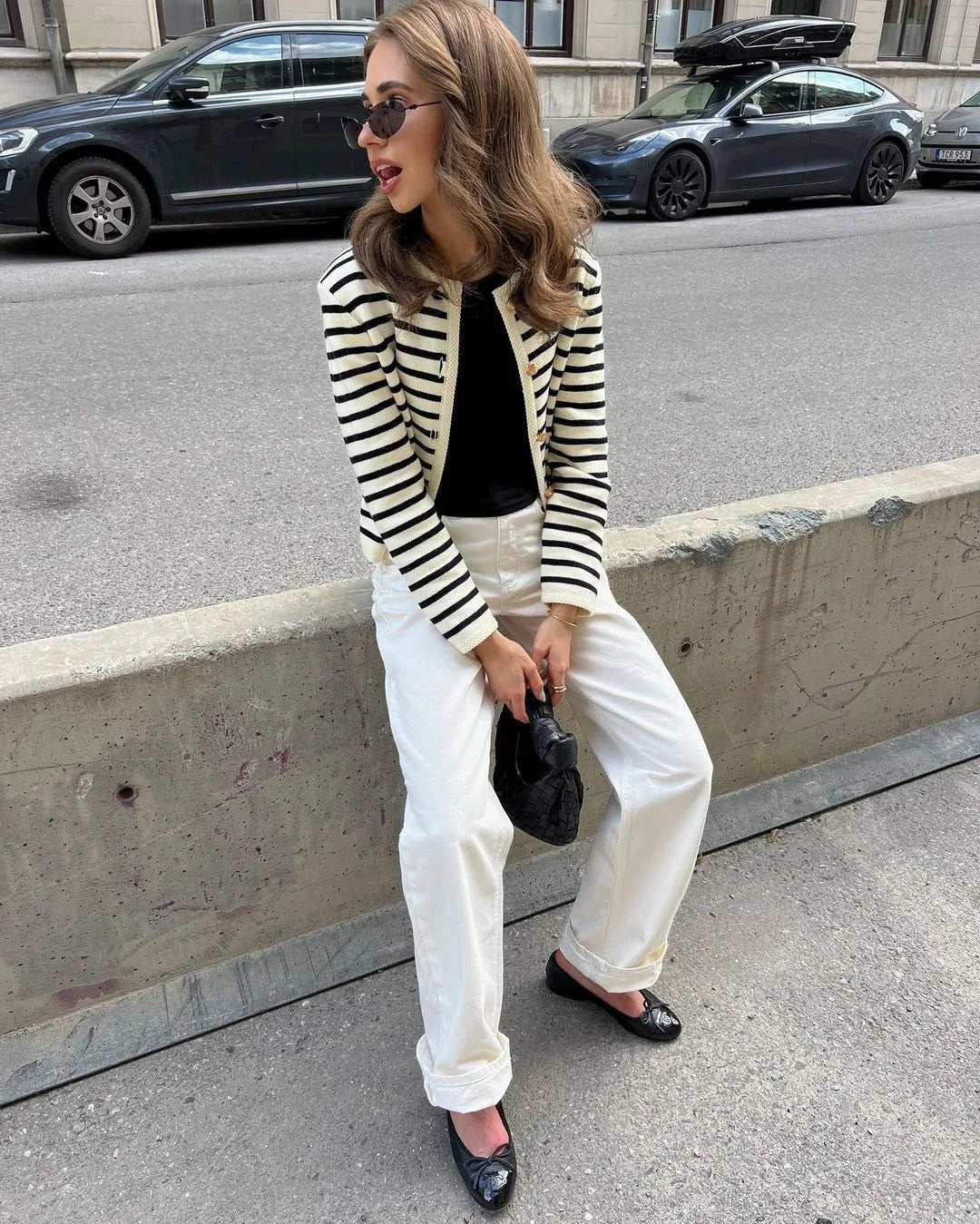 Striped Knit Zebra Printed Cardigan And High Waist Patchwork Shorts 2 Piece Set Mssza