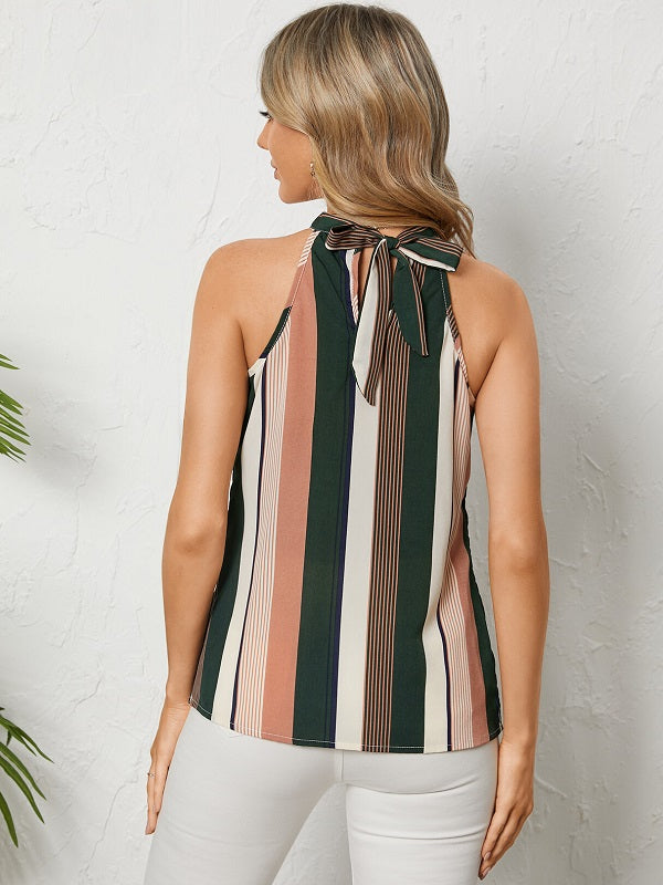 Striped Tie-up Design Halter Cami Mssza