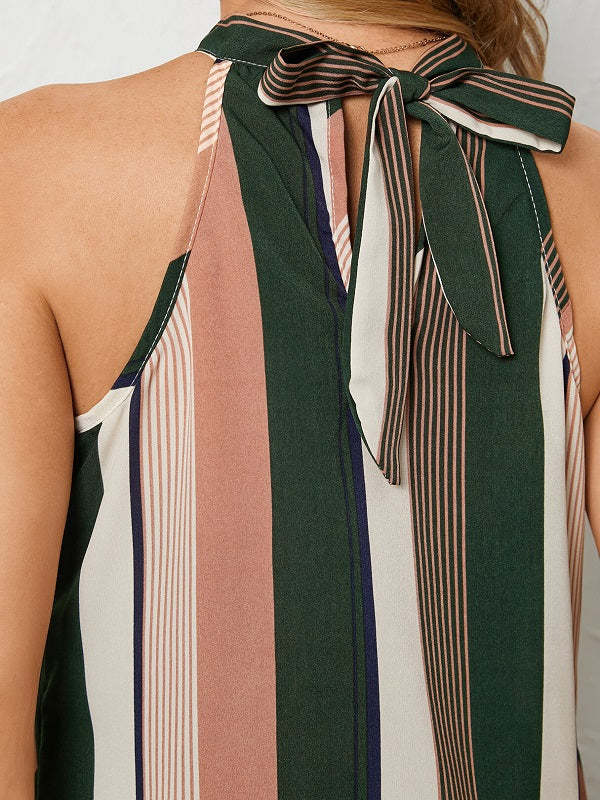 Striped Tie-up Design Halter Cami Mssza