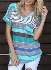 Striped V Neckline T-Shirt Mssza