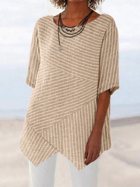 Stripes T Shirt Short Sleeves Irregular Hem Tops Mssza