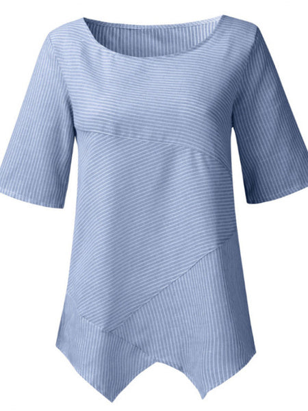 Stripes T Shirt Short Sleeves Irregular Hem Tops Mssza