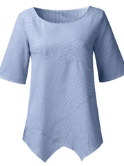 Stripes T Shirt Short Sleeves Irregular Hem Tops Mssza