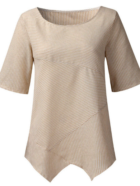 Stripes T Shirt Short Sleeves Irregular Hem Tops Mssza