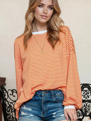 Strips Printed Long Sleeves Two-Tone Dropped Shoulder Sweatshirt Mssza