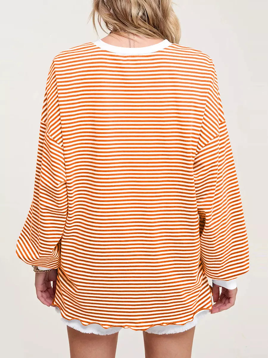 Strips Printed Long Sleeves Two-Tone Dropped Shoulder Sweatshirt Mssza