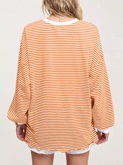 Strips Printed Long Sleeves Two-Tone Dropped Shoulder Sweatshirt Mssza