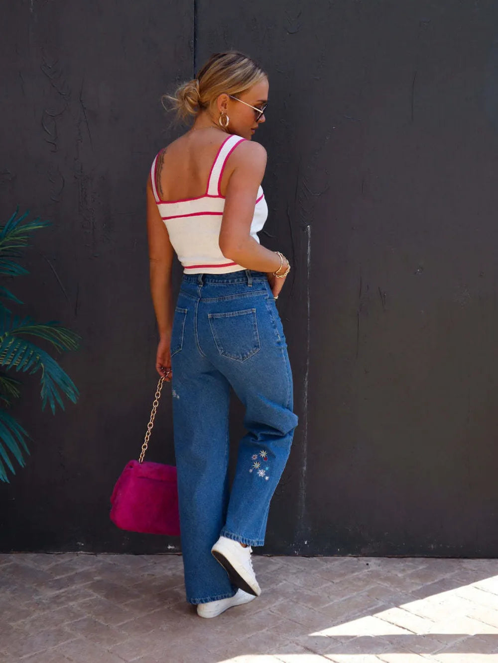 Stylish Outdoor Party Embroidered Straight Jeans with Pockets Mssza