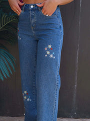 Stylish Outdoor Party Embroidered Straight Jeans with Pockets Mssza