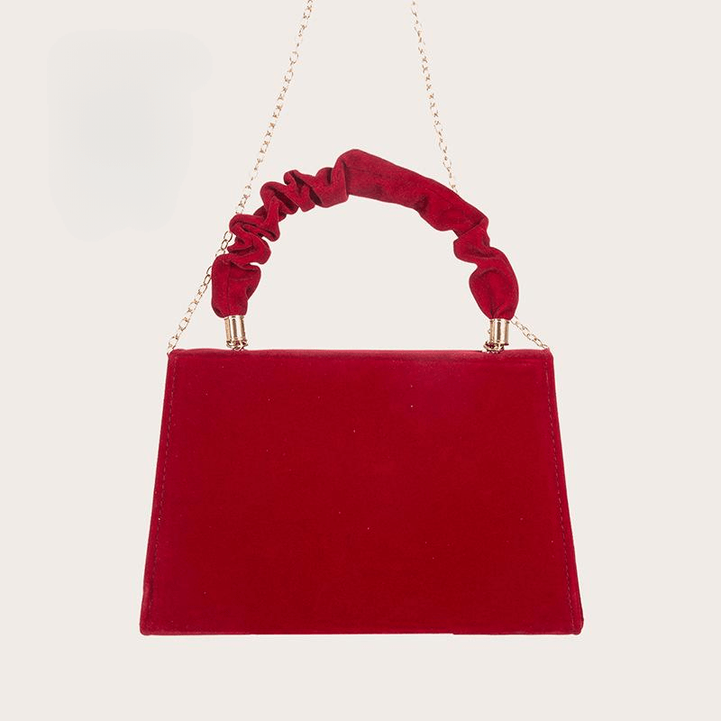 Suede Clutch Bag With Pearl Vintage Red Box Shape Top Handle Small Brand Luxury Woman Bag Mssza