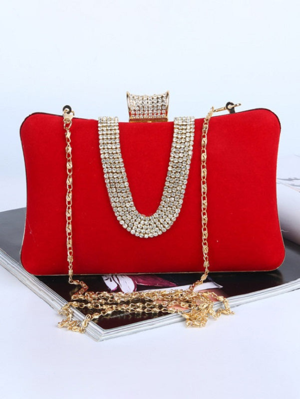 Suede Rhinestone Patchwork Evening Bags Mssza