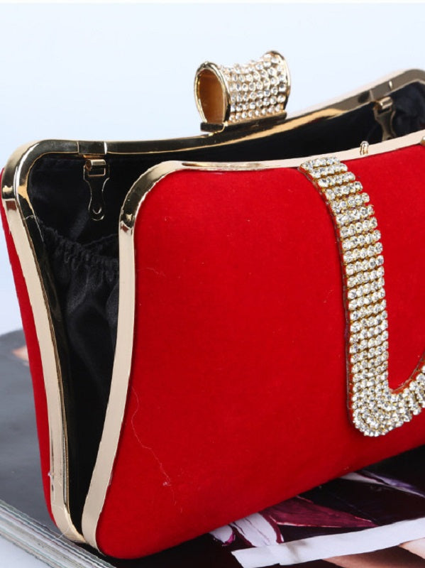 Suede Rhinestone Patchwork Evening Bags Mssza