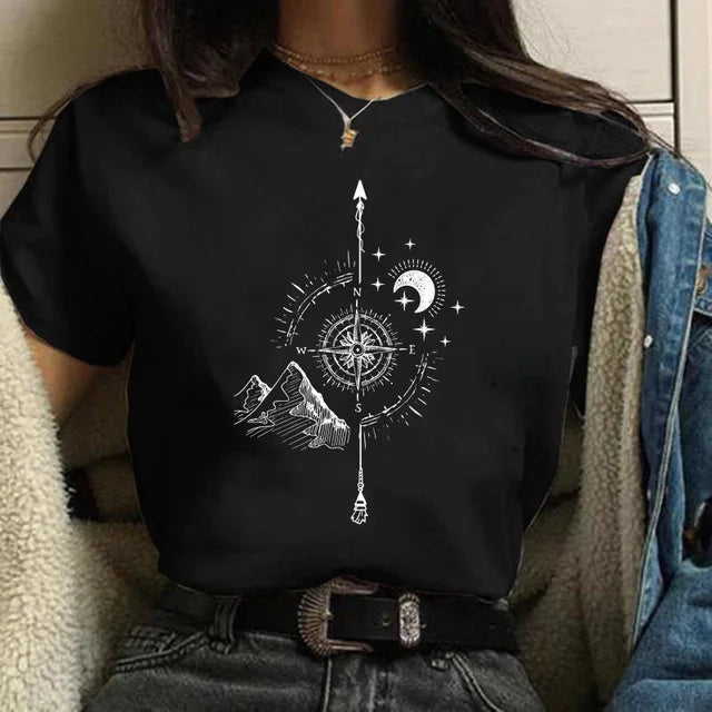 Summer Charm Moon Space T-Shirt â€?Women's Relaxed Fit Tee Mssza