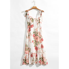 Print Beach Dress Sweetheart Neck Strap Elegant Vintage Chiffon Midi Dress Mssaz Desses