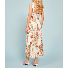 Print Beach Dress Sweetheart Neck Strap Elegant Vintage Chiffon Midi Dress Mssaz Desses