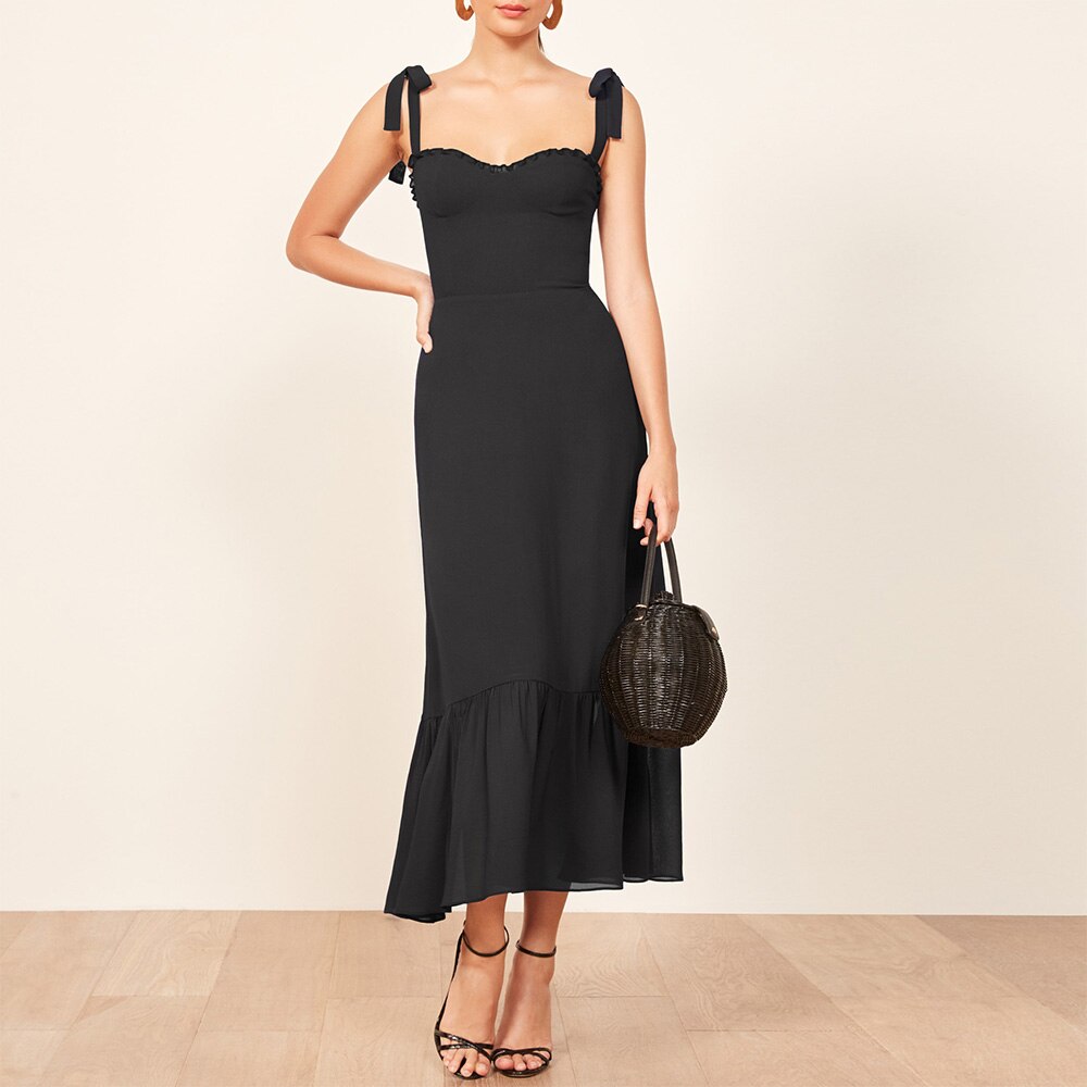 Print Beach Dress Sweetheart Neck Strap Elegant Vintage Chiffon Midi Dress Mssaz Desses