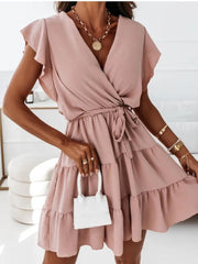 Elegant Ruffles Sleeveless Lace Up V-neck Beach Dress Mssaz Desses