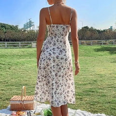 Floral Print Spaghetti Strap  Boho Slit Midcalf Boho Dress Mssaz Desses