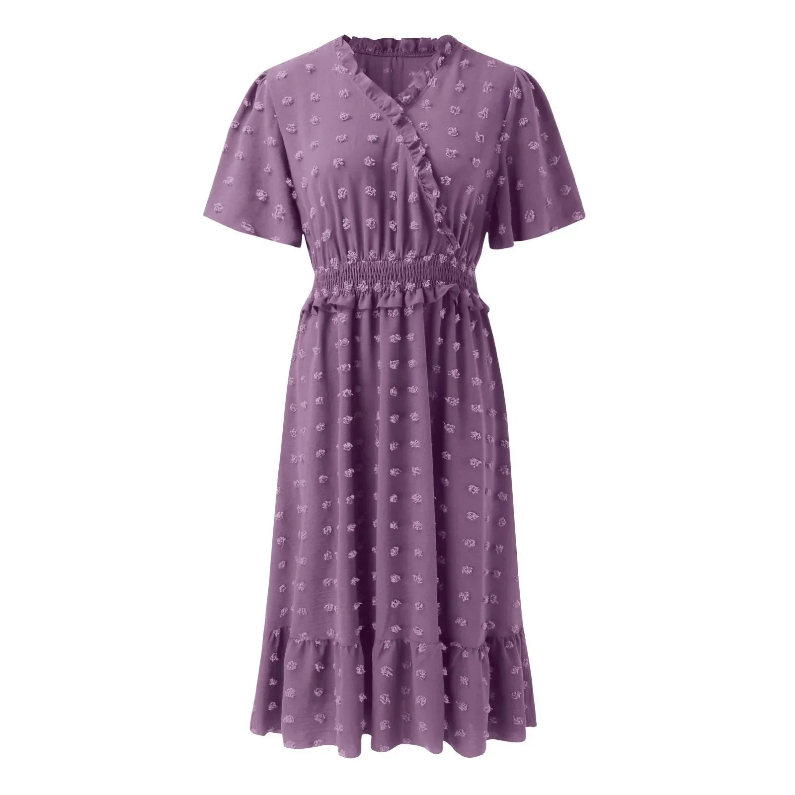 Dot Short Sleeve V Neck   Midi Boho Dress Mssaz Desses