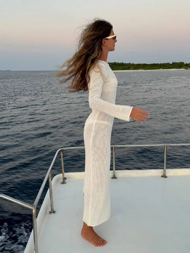 Knitted Out See Through Bodycon Beach Stylish Maxi Dress Mssaz Desses