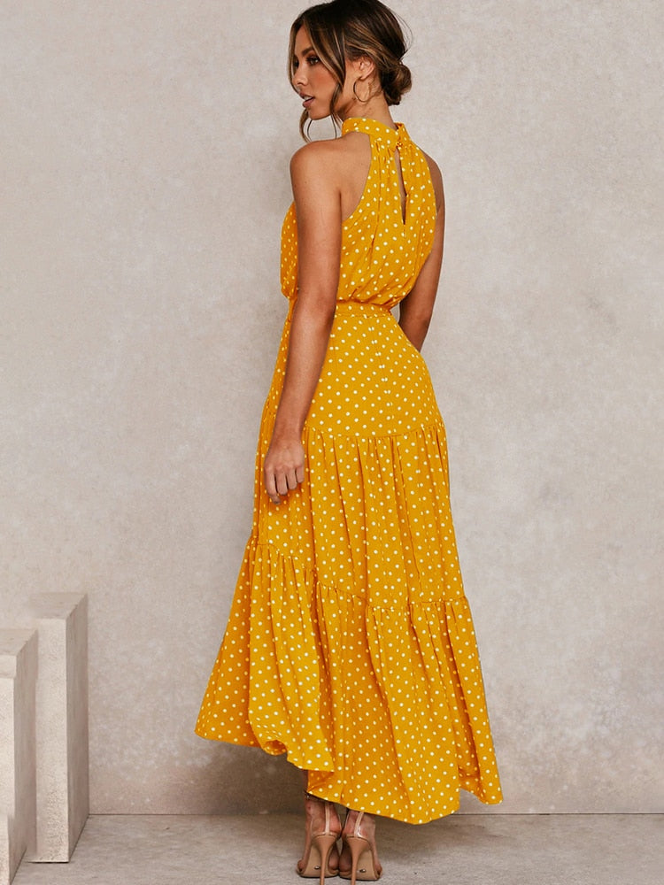 Polka Dot Halter Strapless Vacation Sundress Mssaz Desses