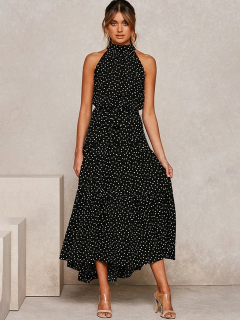 Polka Dot Halter Strapless Vacation Sundress Mssaz Desses