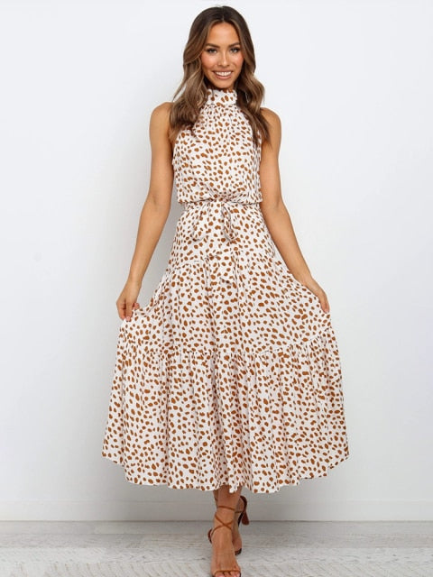 Polka Dot Halter Strapless Vacation Sundress Mssaz Desses