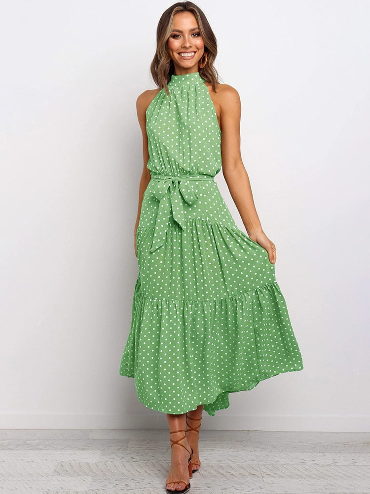 Polka Dot Halter Strapless Vacation Sundress Mssaz Desses