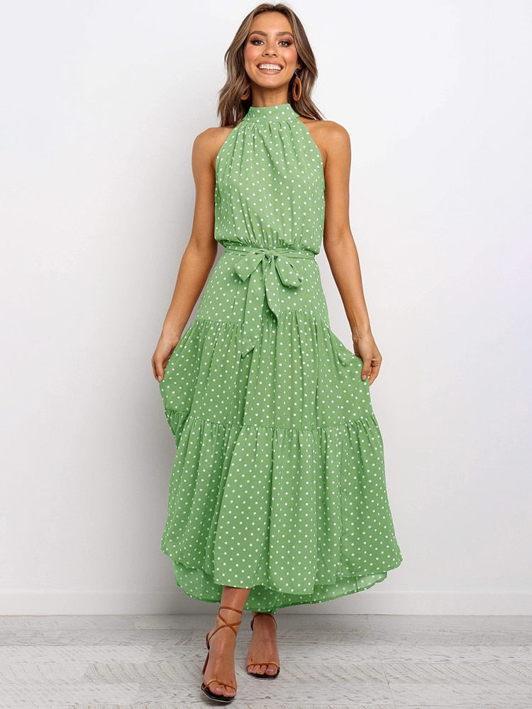 Polka Dot Halter Strapless Vacation Sundress Mssaz Desses