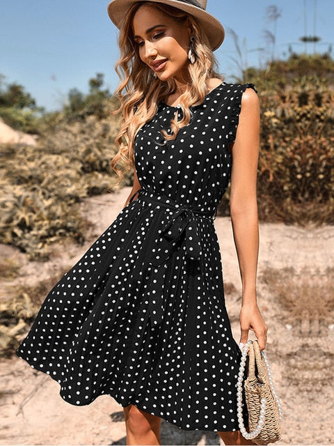 Polka Dot Bandage A-line Midi Beach Sundress Mssaz Desses