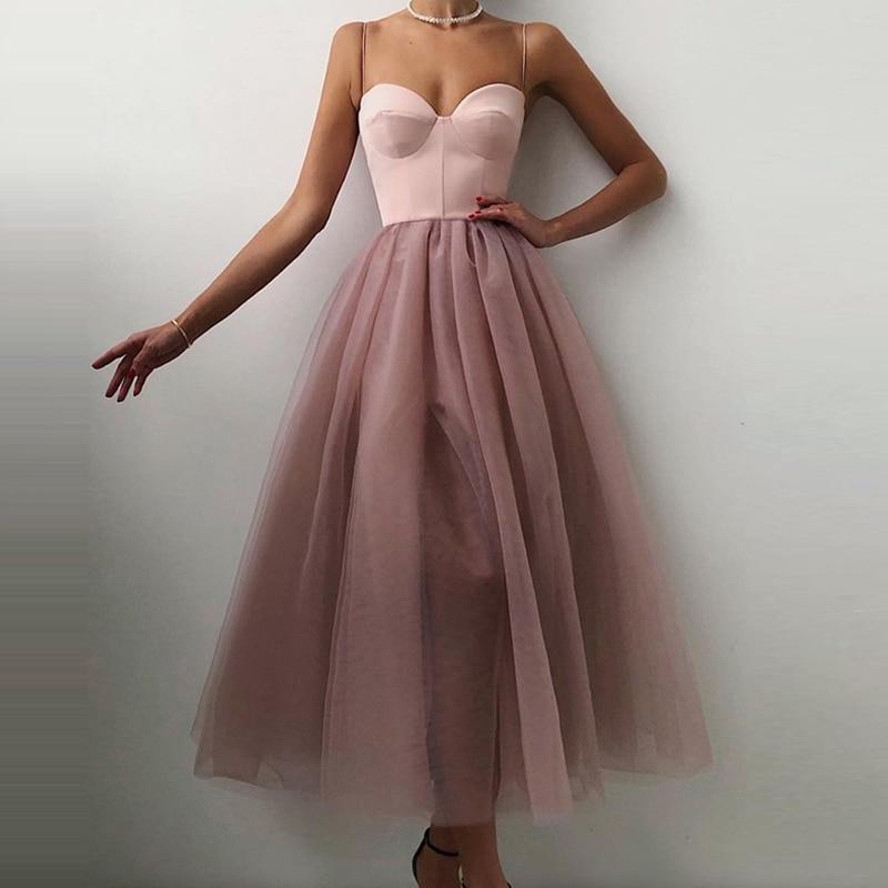 Halter Off Shoulder Party Dress Spaghetti Strap Spliced Mesh Dresses Mssaz Desses